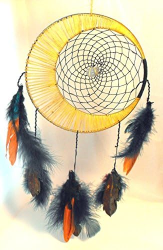 Crescent Moon Dreamcatcher with real and ceramic feathers and celestite