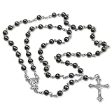Gray Rosary with Round Beads Metal Alloy Jesus Cross in 6mm x 6mm - 28'' Necklace - 6'' Drop Length