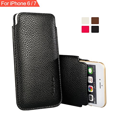 IPhone 6 6S 4.7 Sleeve , [ ULTRA SLIM ] Elastic Pull Strap , Synthetic Leather Protective Sleeve Pouch Cover Case , Professional Executive Case Design . - Black
