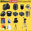 Nikon D3000 SLR Digital Camera with 3-inch LCD (Includes Manufacturer's Supplied Accessories) with 18-55mm Vr Lens + Huge Accessories Package Including Wide Angle Macro Lens + 2x Telephoto + 3 Pc Filter KIT + 8gb Sdhc Memory Card + 2x Extended Life Batteries + Carrying Case + Tripod & Much More !!