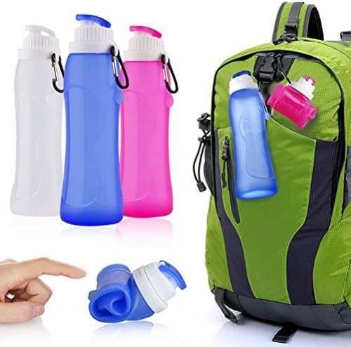17 OZ Collapsible Water Bottles BPA Free - Foldable Filter Sports Hydrated Cup -Portable for Cycling,Camping,Hiking,Travel - Durable,Reusable with Leak-proof Lid (Rose)