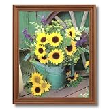 Country Sunflowers Folk Flower Picture Oak Framed Art Print by 