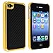 iPhone 4 Phone Case, Black Carbon Fiber Pattern with Slim Gold Chrome Bumper Frame Hard Back Case