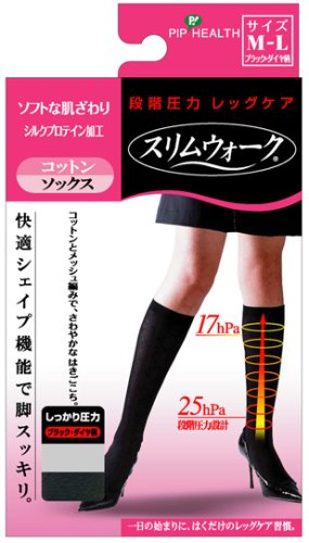 スリムウォーク コットン ソックスタイプ ブラック M-L PH172