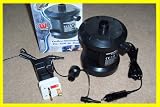 240v & 12v CORDLESS RECHARGEABLE MAINS AND 12 VOLT INFLATER AIRPUMP WITH 3 PIN UK MAINS PLUS 2 PIN EURO PLUG AND CAR ADAPTOR. AIRPUMP FOR AIRBEDS AND INFLATABLES.