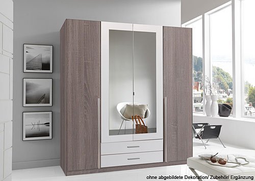 Kleiderschrank in Eiche sägerau-Montana mit Abs. in Weiß, B/H/T ca. 180/197/58 cm