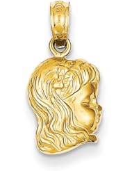 14k Yellow Gold Girl Head Charm Pendant. Metal Wt- 1.16g
