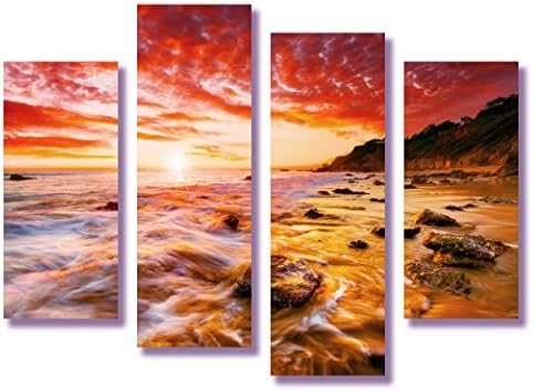 Art Assembly Presents Michael de la Paz's "Dramatic Sky" - Photograph on Canvas, 4 Panel - beach sunset ocean wall art decor photo print painting artwork picture