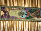 Earthy Khaki Stunning Zardozi India Sari Tapestry Wall Hanging Table Runner