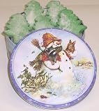 Gourmet Food : Scott's Cakes 1 lb. Christmas Tree Cookies in a Classic Snowman Tin