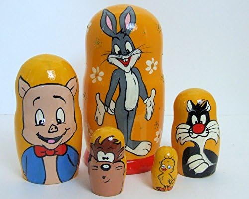 5pcs Handpainted Russian Nesting Doll of Bugs Bunny &amp; Friends