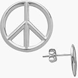 Genuine Sterling Silver Peace Symbol Stud Earrings