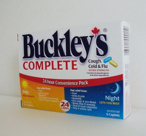 BUCKLEY'S COMPLETE 24 Caplets COUGH, COLD & FLU Extra Strength Relief for Day & Night