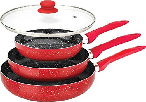 Marble Coated Non Stick Cookware Set By StoneChef (4, Red)