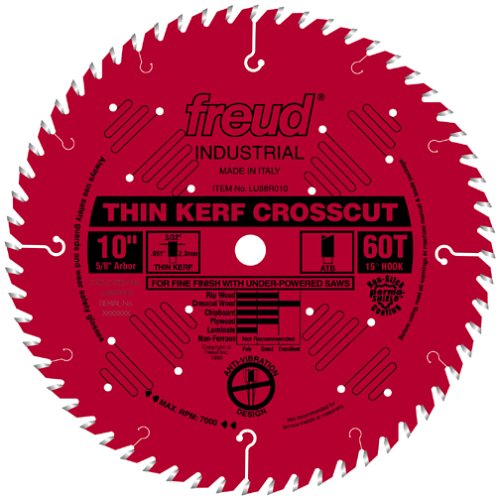 Freud LU88R010 10-Inch 60 Tooth ATB Thin Kerf Crosscutting Saw Blade with 5/8-Inch Arbor and PermaShield Coating