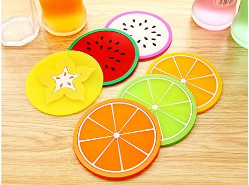 Best DD2® Colorful Fruit Coasters Set of 6 Silicone Cup Mat Creative Antiskid Heat Insulation (6 Colorful)