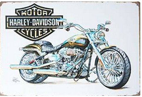 Harley Davidson Motorcycle Art, Metal Tin Sign, Size 8