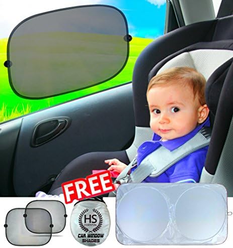 Sale! Clearance! Car Window Shade 3 Pack By HS Essential. Includes 2x Window Shade Baby &amp; 1x Windshield Shade for Ultimate Protection for Your Baby and Car From Harmful UV Rays. Includes Free Easy Storage Pouch and Ebook