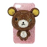 iPhone 4/4s　ケース　カバー　キャラクター リラックマ ピンク　 キラキラ　デコ電　ビーズ ラインストーン 　オリジナル 0246　アイフォン (B)