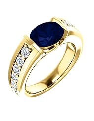 18K Yellow Gold 9.00x7.00mm Oval Cut Chatham Created Sapphire and Diamond Ring -- LIFETIME WARRANTY