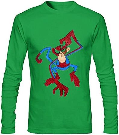 WAWPU Men's Fashion Cartoon Spider Monkey Print Long Sleeve T-Shirt sizekey Forest Green