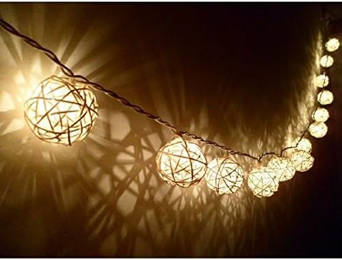 20Pcs Ivory White Handmade Rattan Balls String Lights for Patio Decor Party(220V) by TJSpecial