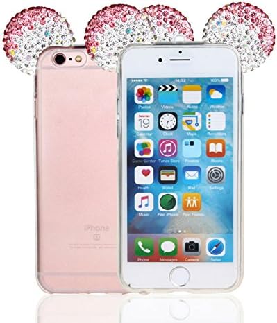 iPhone 5s Case, CeMell Handmade Cute Bling Diamond Mickey Mouse Ear Clear Case for Apple iPhone 5/5S/SE With Neck Strap (Gradient Pink Ears)