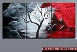 IMAGE OF Modern Abstract Oil Painting on Canvas Stretched with Wooden Frame - Impression - Grey and Red
