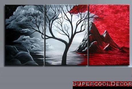 Modern Abstract Oil Painting on Canvas Stretched with Wooden Frame - Impression - Grey and Red