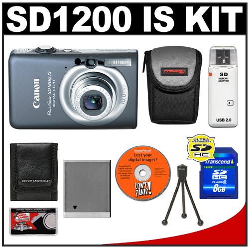 Canon PowerShot SD1200 IS Digital ELPH Camera (Dark Gray) + 8GB SD Card + Case + NB-6L + Accessory Kit