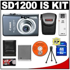 Canon PowerShot SD1200 IS Digital ELPH Camera (Dark Gray) + 8GB SD Card + Case + NB-6L + Accessory Kit