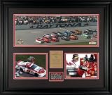 Dale Earnhardt Jr. - 2004 Daytona 500 Champion - Framed Mini Panoramic Photograph and 2 6x8 Photographs with Piece of Daytona International Track