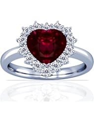 18K White Gold Heart Cut Ruby Ring With Sidestones (GIA Certificate)