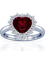 14K White Gold Heart Cut Ruby Ring With Sidestones (GIA Certificate)