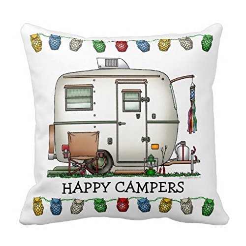 Cute RV Vintage Glass Egg Camper Travel Trailer Pillow Home Style Cotton Decorative Couple Throw Pillow Cover Cushion Case Couple Pillow Case