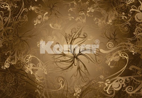  Fototapete Gold, florale Ornamente in Gold- und Brauntönen als Bildwand, Blumen Scherenschnitt Bildtapete, 8-teilig, 368x254cm, gestochen scharfe XXL-Ansichten verfügbar.