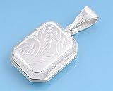 Rectangular Locket Pendant with Engravings - Sterling Silver - 21 mm Height