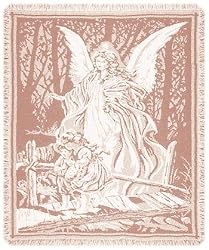 Guardian Angel & Children Crossing Bridge Pink Afghan Throw Blanket 48" x 60"