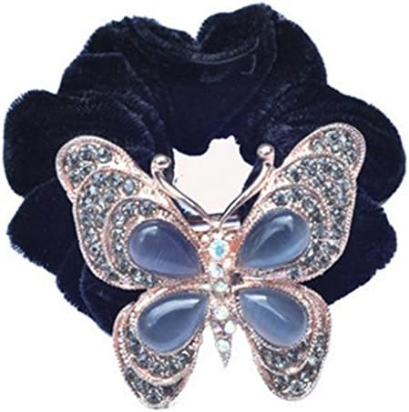 LUNA Womens Girls Luxury Rhinestones Butterfly Hair Band Tie Rope Accessories Blue