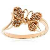 14k Choice of White, Yellow, or Rose Gold Diamond Butterfly Ring