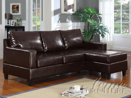 Contemporary Espresso Bonded Leather Reversible Chaise Sectional Sofa by Acme Furniture Contemporary Espresso Bonded Leather Reversible Chaise Sectional Sofa by Acme Furniture