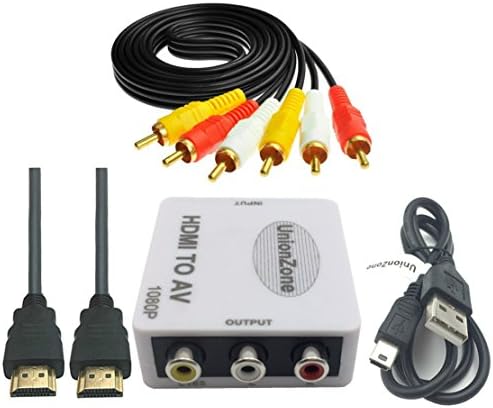 UnionZone Mini Composite HDMI To 3RCA CVBS AV Converter (Input:HDMI/Output:AV) For 720P/1080P Xbox DVD TV STB With RCA Cable,HDMI Cable,USB power cable,Not for Windows 10(white-black)