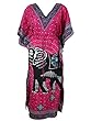 Boho Caftan Designer Long Kaftan Elephant Printed V-neck Pink Dress Beach Coverup