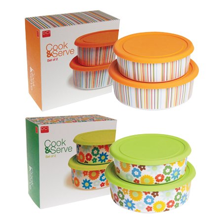 Cook & Serve Set of 2 Round Dishes - Orange Stripes