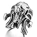 INBLUE Men's Large Stainless Steel Ring Silver Tone Black Goat Horn Skull