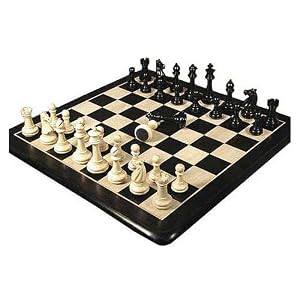 Meghdoot Ebony Chessmen with Solid Ebony Maple Thick Board Chess Set by
