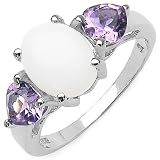 2.00 Carat Genuine Opal & Amethyst Sterling Silver Ring