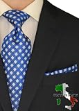 Berioni Hand Made in Italy 100% Woven Silk Mens Neck Tie + Pocket Square Jacquard Woven Tie and Hanky Set Blue Navy Z1 (Blue Navy Z1)