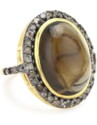 Amrapali 14k Gold and Sterling Silver Smokey Quartz Cabochon and Diamond Ring