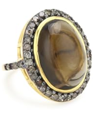 Amrapali 14k Gold and Sterling Silver Smokey Quartz Cabochon and Diamond Ring